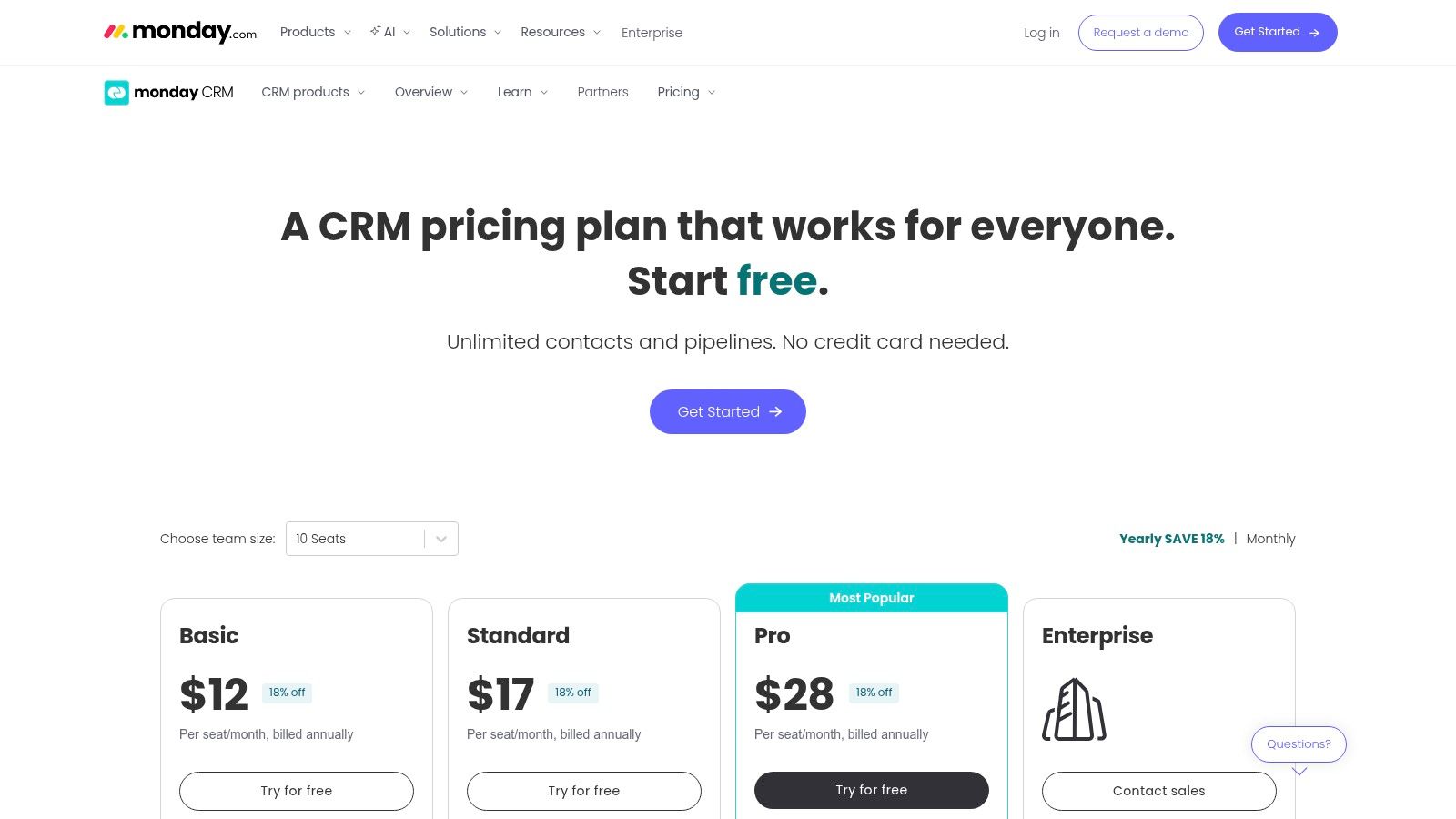 monday sales CRM pricing