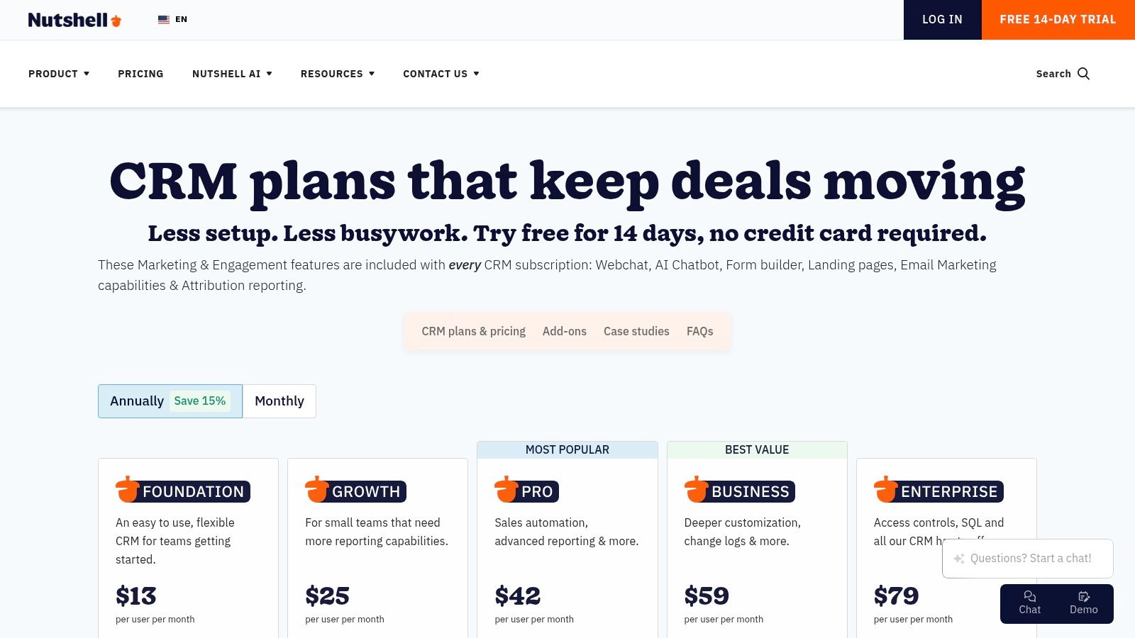 Nutshell CRM pricing